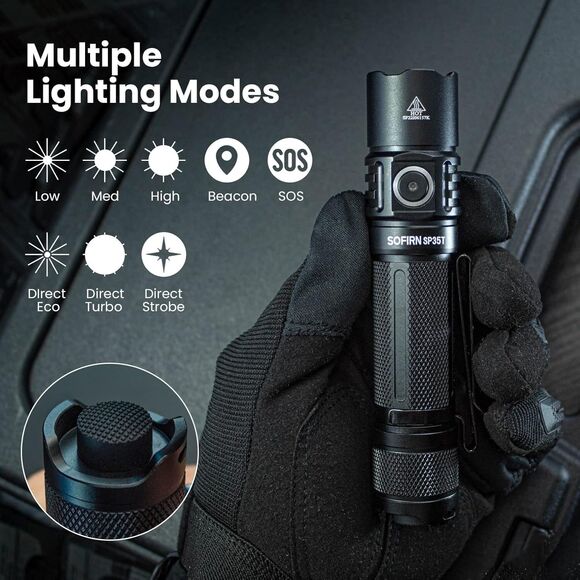 Sofirn SP35T Tactical Flashlight, 3800 Lumens Rechargeable Pocket LED Flashlight - Picture 4 of 15
